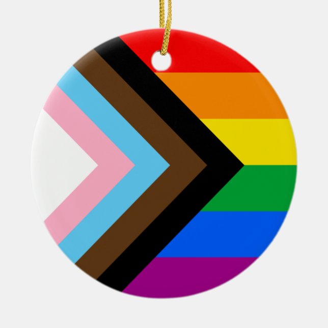 LGBTQ+ Progress Pride Ceramic Ornament (Front)