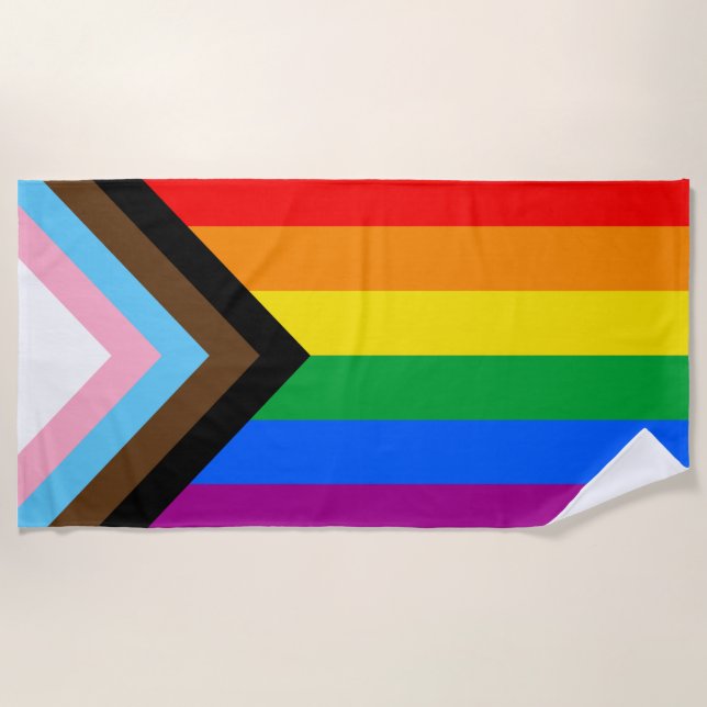 LGBTQ+ Progress Pride Flag Beach Towel (Front)