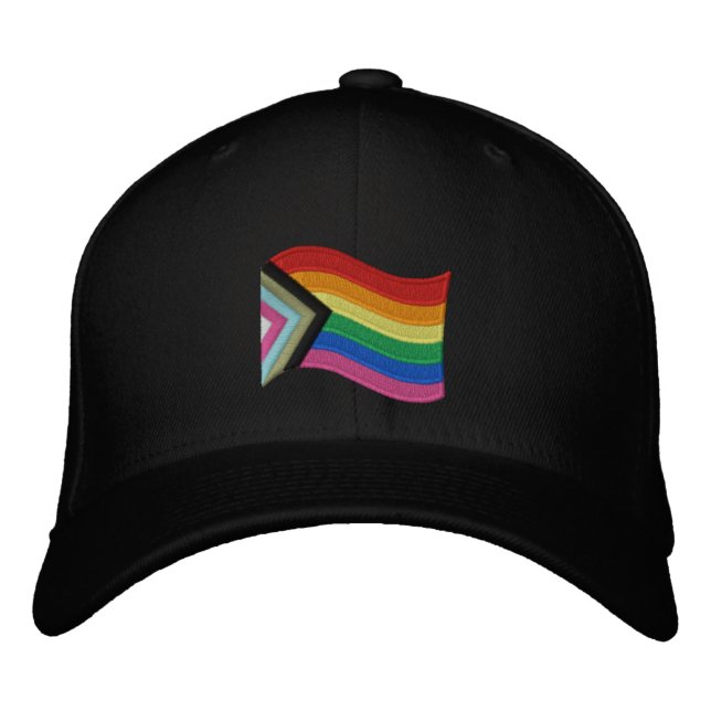 LGBTQ+ Progress Pride Flag Embroidered Baseball Ca Embroidered Hat (Front)