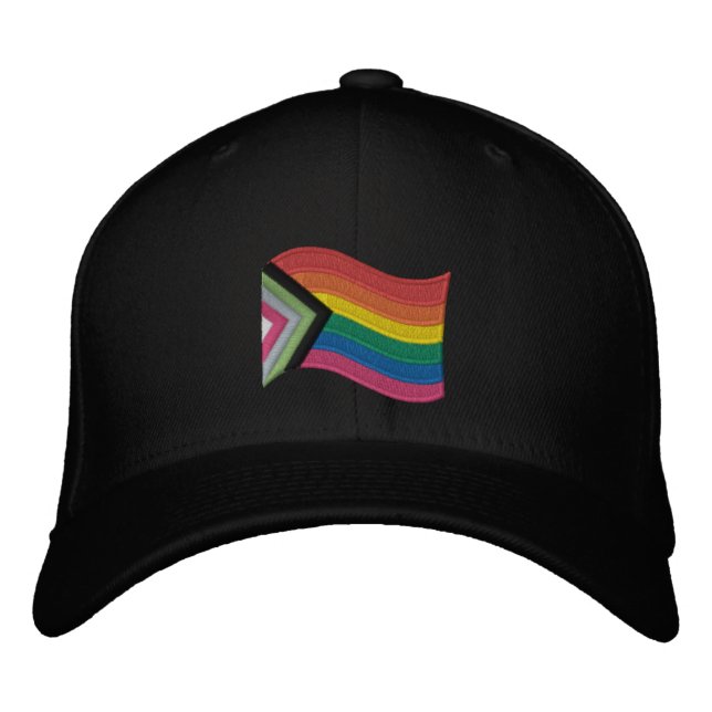 LGBTQ+ Progress Pride Flag Embroidered Baseball Ca Hat (Front)