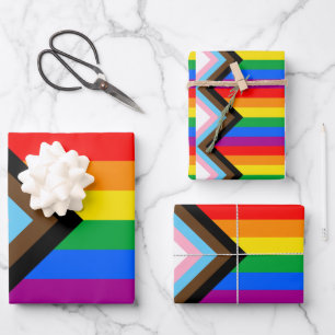 LGBTQ+ Progress Pride Flag Wrapping Paper Sheet