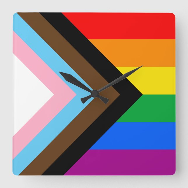 LGBTQ+ Progress Pride Square Wall Clock (Front)