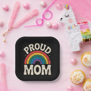 LGBTQ Proud Mom Gay Pride Rainbow Mother's Day Paper Plate