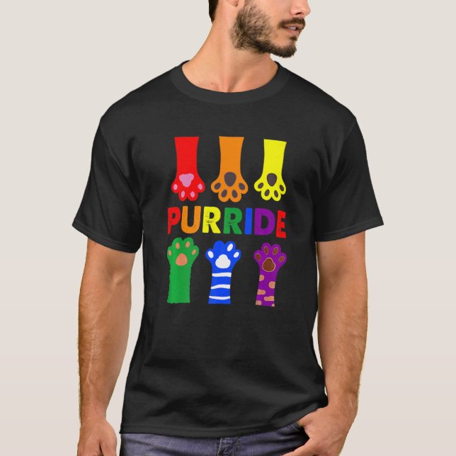 Lgbtq Purride Ally Gay Pride Rainbow Flag Cat Kitt T-Shirt (Front)