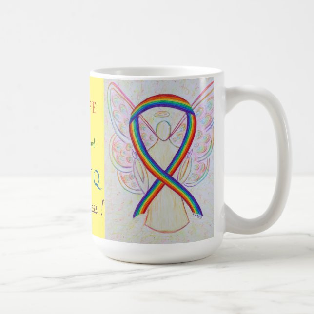 LGBTQ Rainbow Awareness Ribbon Angel Custom Mug (Right)