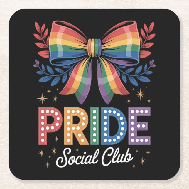 LGBTQ Rainbow Bow Square Paper Coaster (Front)