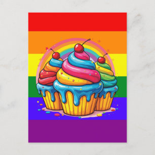 LGBTQ rainbow colours cupcake Holiday Postcard