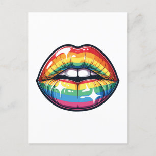 Lgbtq rainbow colours lips  holiday postcard