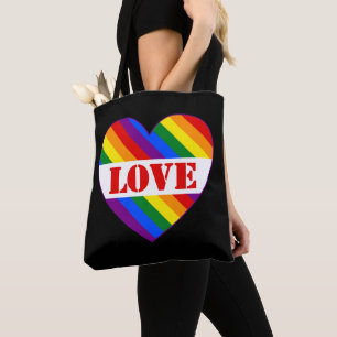 LGBTQ+ Rainbow Flag Love Heart black - Tote Bag