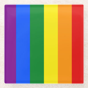 LGBTQ+ Rainbow Flag Stripes for Pride Month -  Glass Coaster
