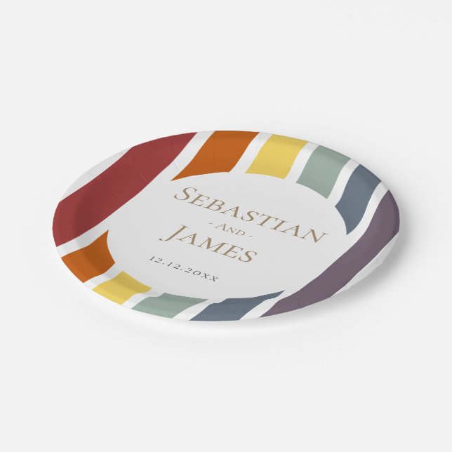 LGBTQ Rainbow Gay Wedding Paper Plate (Angled)