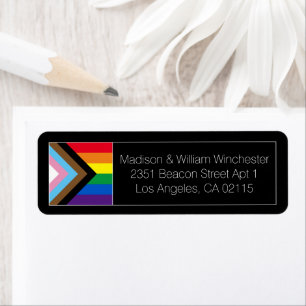 Lgbtq rainbow inclusive gay pride flag black return address label