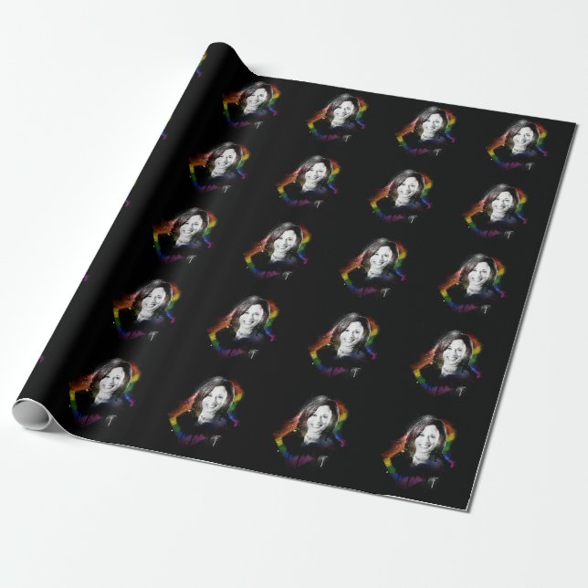 LGBTQ Rainbow Kamala Harris Spray Paint Pride Wrapping Paper (Unrolled)