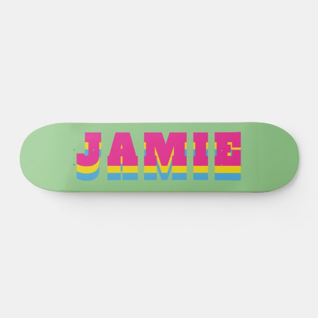 LGBTQ Rainbow Pansexual Pride Flag Custom Name Skateboard (Horz)