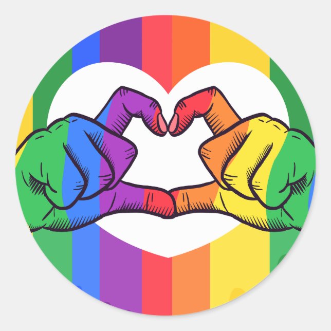 LGBTQ Rainbow Pride Love Hands Classic Round Sticker (Front)