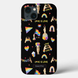 LGBTQ Rainbow Pride Pattern Monogram iPhone 13 Case