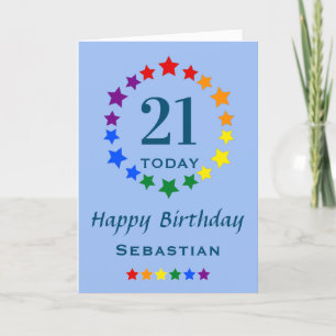 LGBTQ Rainbow Stars - 21 Today or Any Age Birthday Card