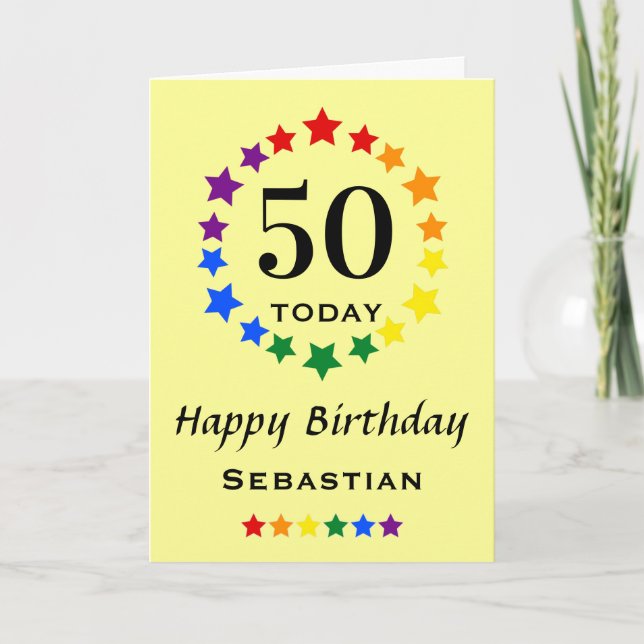 LGBTQ Rainbow Stars - 50 Today or Any Age Birthday Card (Front)