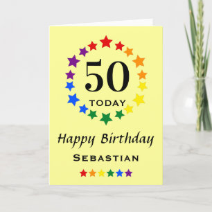LGBTQ Rainbow Stars - 50 Today or Any Age Birthday Card