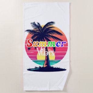 LGBTQ Rainbow Summer Vibes Retro Sunset Beach Towel