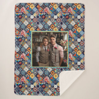 LGBTQ Retro Geometric Tapestry Quilt Wedding Sherpa Blanket