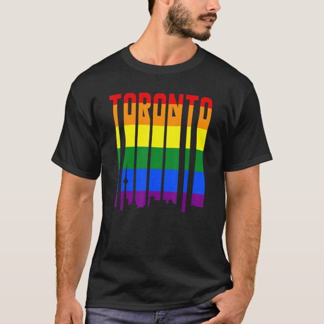 LGBTQ Retro Toronto Canada Pride Skyline T-Shirt (Front)