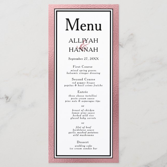 LGBTQ Rose Gold Modern Wedding Menu (Front)