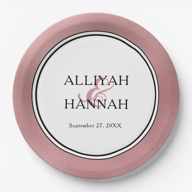 LGBTQ Rose Gold Modern Wedding Paper Plate (Front)