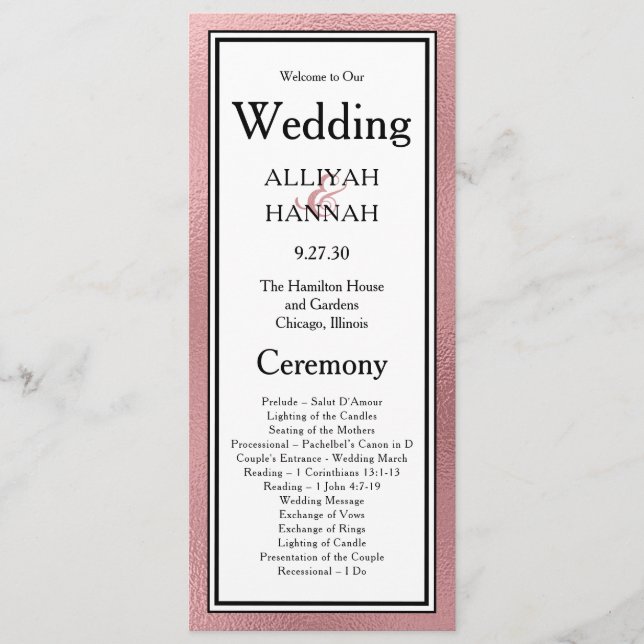 LGBTQ Rose Gold Modern Wedding Program (Front)