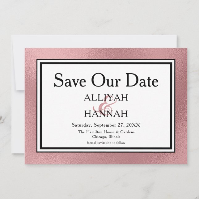 LGBTQ Rose Gold Modern Wedding Save The Date (Front)