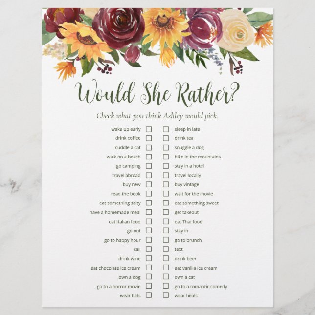 LGBTQ Sunflowers Bridal Shower Games Flyer (Front)