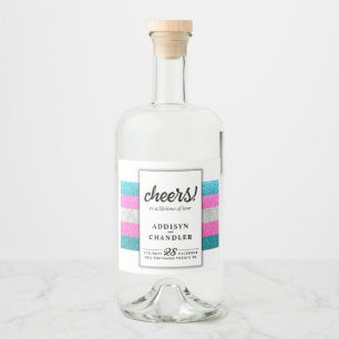 LGBTQ Trans Chic Modern White Wedding Glitter Liquor Bottle Label