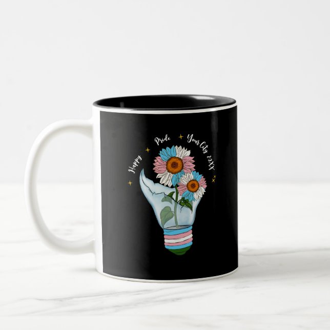 LGBTQ: Transgender Flag Sunflowers in a Light Bulb Two-Tone Coffee Mug (Left)