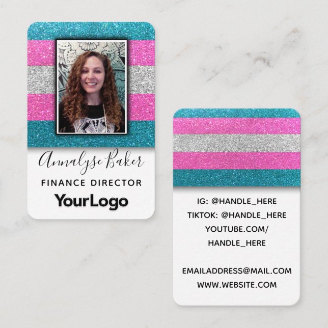 LGBTQ Transgender Glitter Professional Logo Photo Business Card (Front/Back)