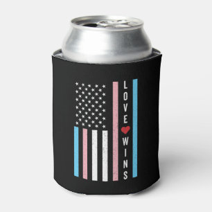 LGBTQ Transgender Pride Love Wins US American Flag Can Cooler
