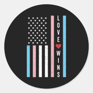LGBTQ Transgender Pride Love Wins US American Flag Classic Round Sticker