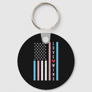 LGBTQ Transgender Pride Love Wins US American Flag Key Ring