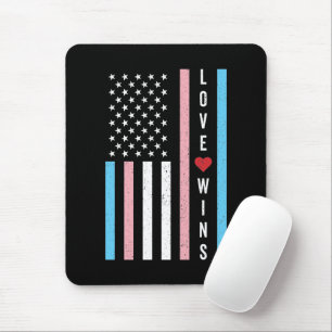 LGBTQ Transgender Pride Love Wins US American Flag Mouse Pad