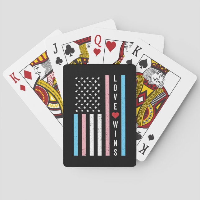 LGBTQ Transgender Pride Love Wins US American Flag Playing Cards (Back)