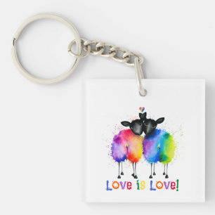 LGBTQ Two Rainbow Sheep Love Is Love  Key Ring