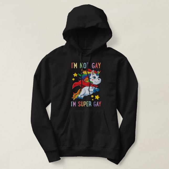 LGBTQ Unicorn Super Gay Pride LGBT Ally Rainbow Fl Hoodie (Design Front)
