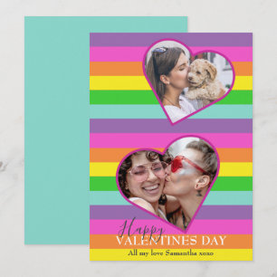 LGBTQ Valentines Rainbow Flag Photocard  Holiday C Card