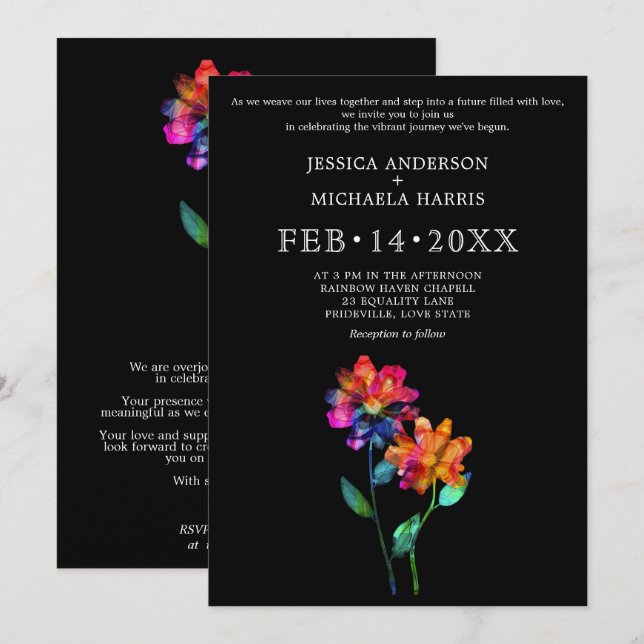 🌈 LGBTQ Vow Bloom Petals & Pride  Invitation (Front/Back)