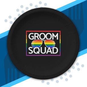 LGBTQ Wedding Gay Pride Matching Groomsmen Squad Paper Plate