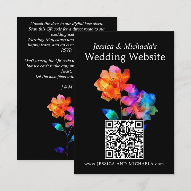 🌈 LGBTQ Wedding Website Address Petals & Pride  Enclosure Card (Front/Back)
