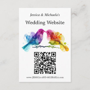 LGBTQ+  wedding website Rainbow Lovebirds Enclosure Card