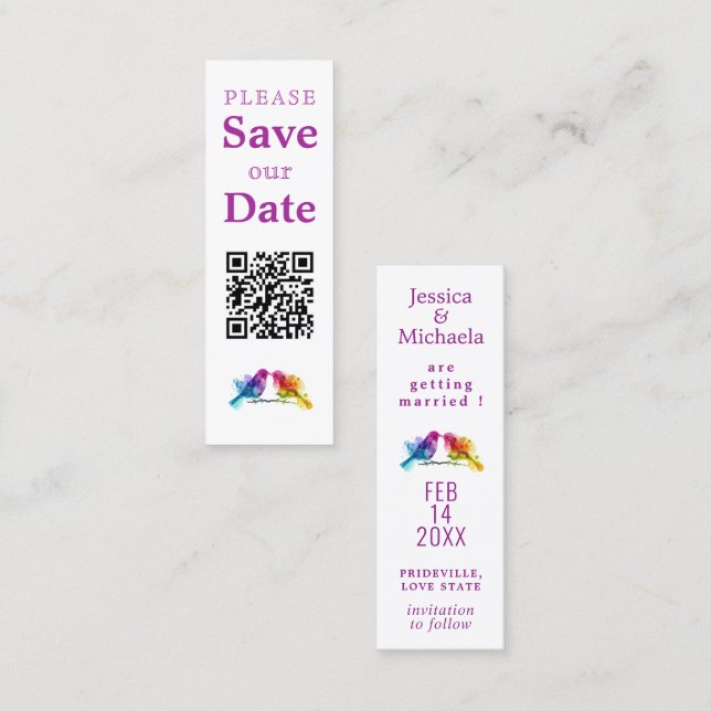 LGBTQ+ with QR code Rainbow Lovebirds Calling Card (Front/Back)