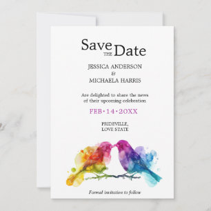 LGBTQ+ with QR code Rainbow Lovebirds Save The Date