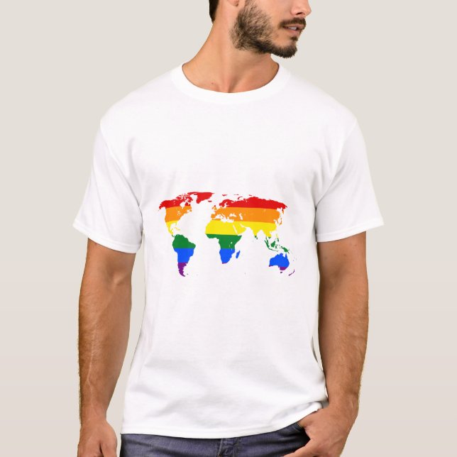 LGBTQ World Map Rainbow T-Shirt (Front)