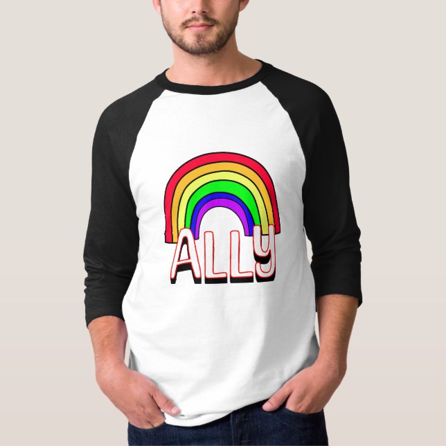 LGBTQIA+ Ally | Cute Rainbow and Heart Pride  T-Shirt (Front)